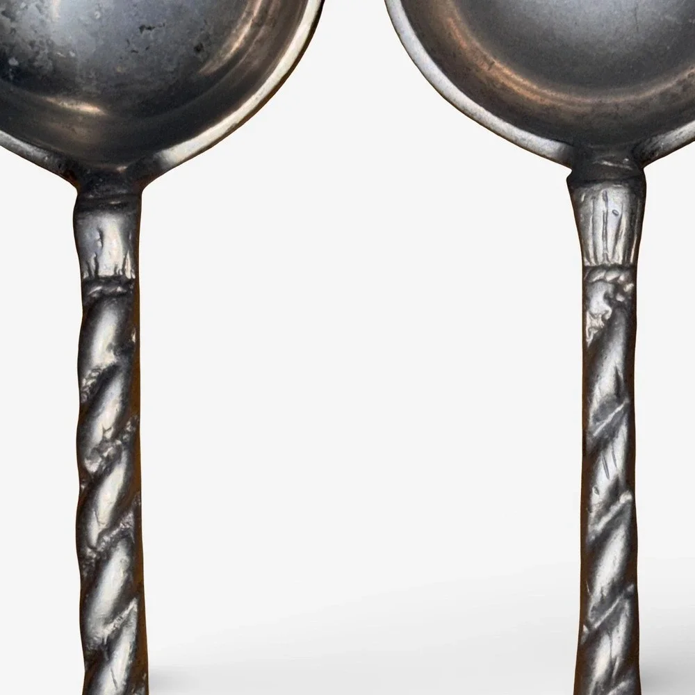 Artesanías de México Mexican Pewter Salad Utensils Silver Rope Hand Finished 90s